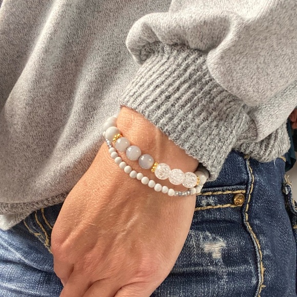 Genuine Feldspar and Crystal Bracelet Set - Picture 2 of 8